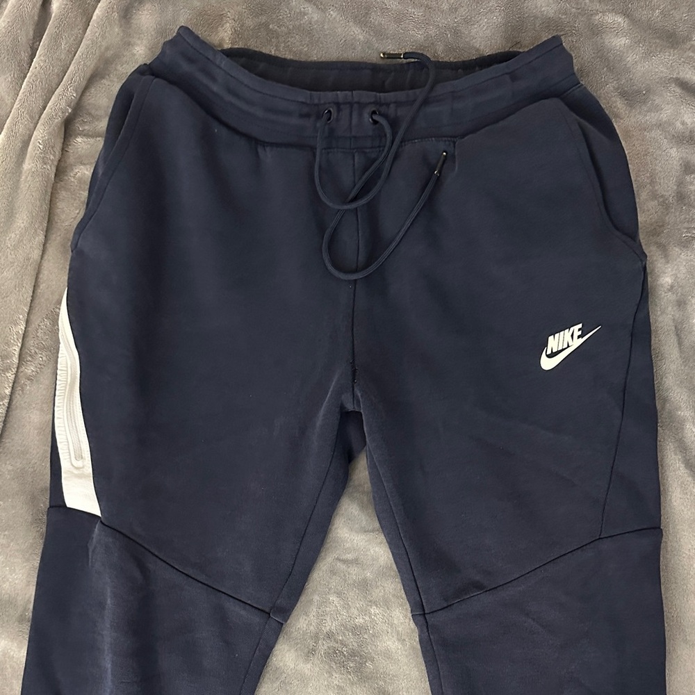 Nike Navy Blue and White Sweatpants Tapered Fit